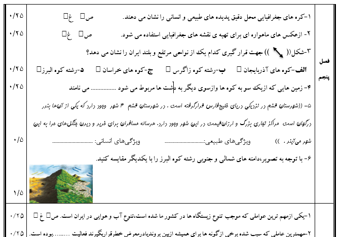 امتحان مطالعات هفتم ترم اول با جواب